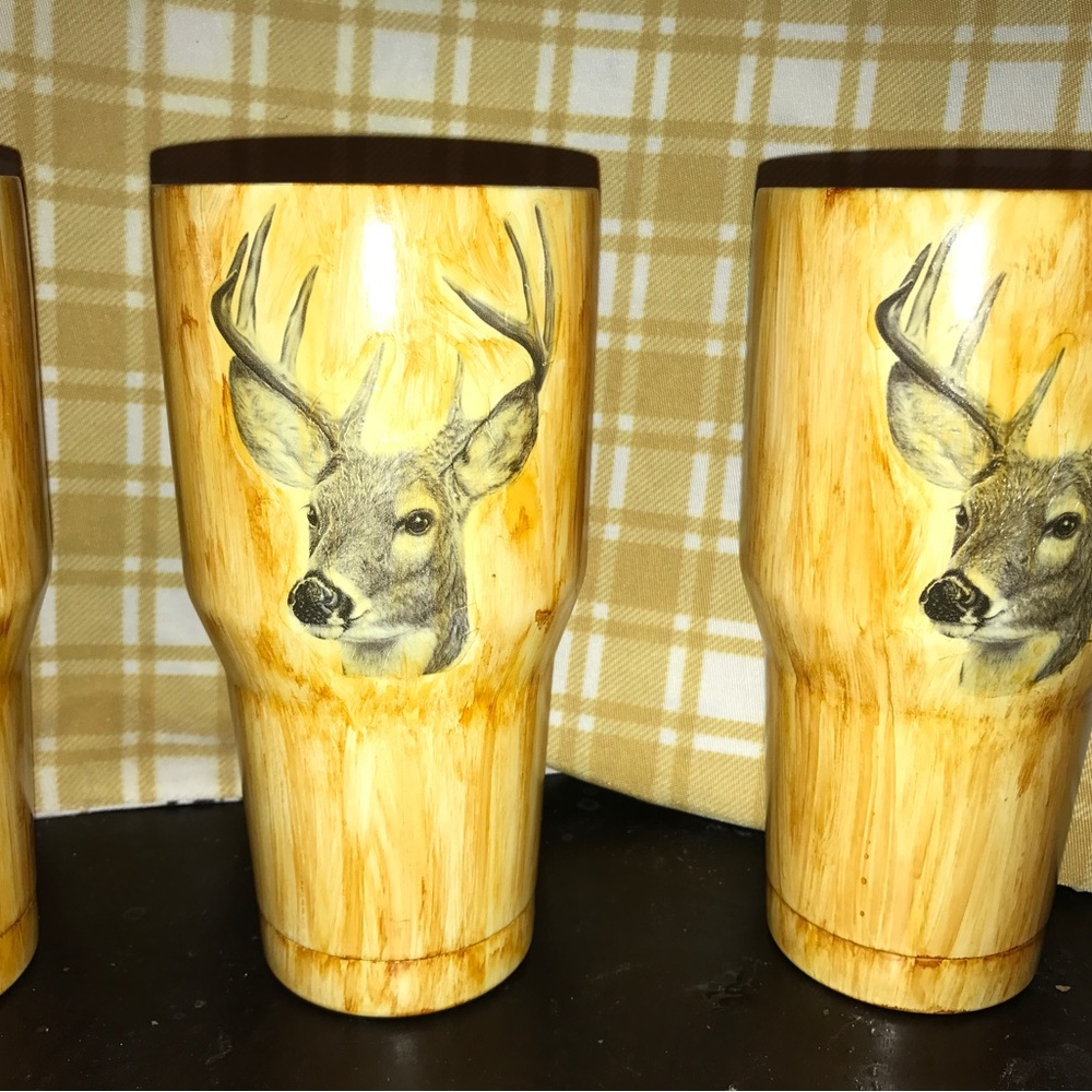 Custom hand painted wood grain tumblers